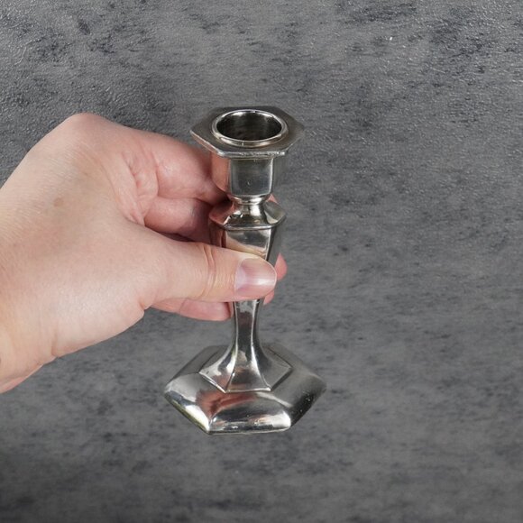 Pair of Vintage Silver Tone Art Deco Candle Holders 1930's Candle Stick Holders - Picture 8 of 16